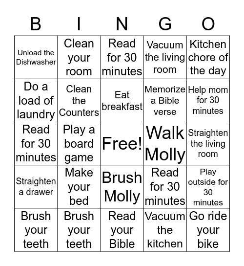 Borman Summer Bingo Card