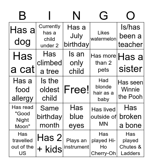 Baby Shower Bingo Card