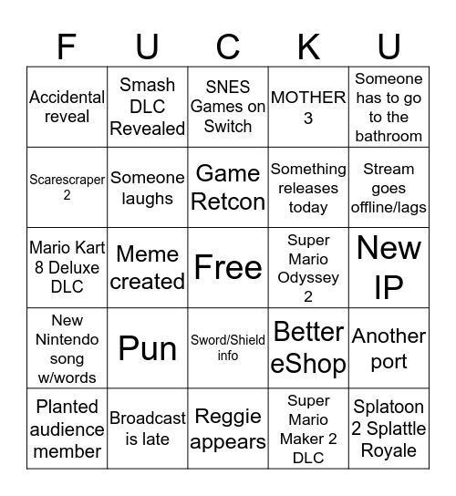 E3 2019 Bingo Card