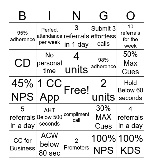 Just Do It Bingo Card