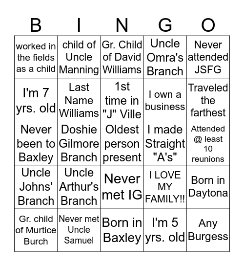 Isabell Gordon 2019 Bingo Card