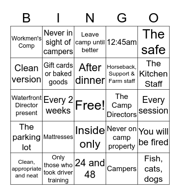 Policy Bingo Card