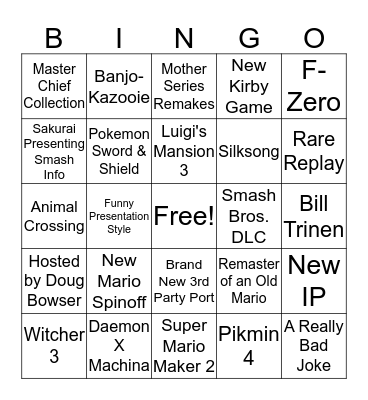 Nintendo E3 Direct Bingo Card