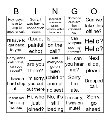 Conference Call Bingo Card