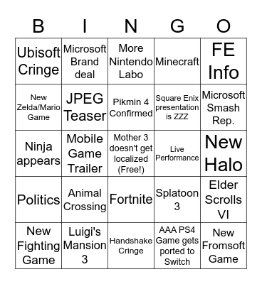 E3 Bingo Card