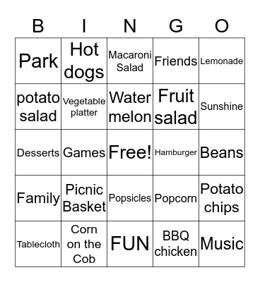 Summer Picnic Bingo Card