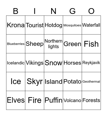 Iceland Bingo Card
