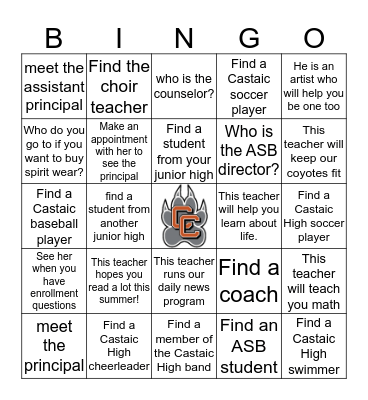 Coyote Bingo Card