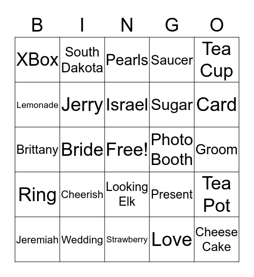 Brittany & Jeremiah Engagement Party Bingo Card