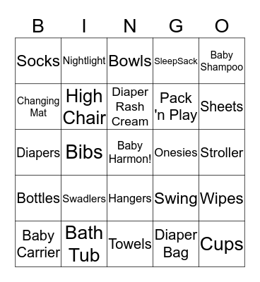 Baby Harmon Bingo Card