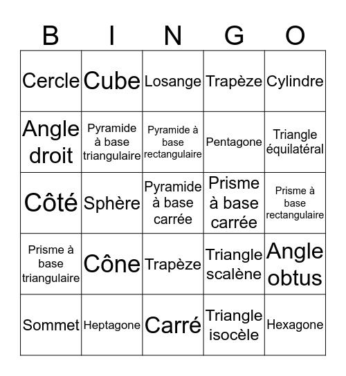 Géométrie  Bingo Card