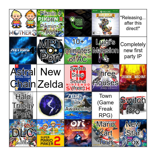 Nintendo E3 Presentation Bingo Card