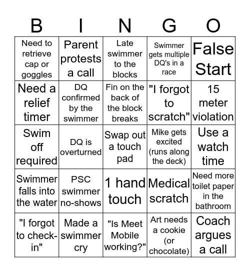 PSC Swim Bingo Card