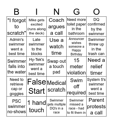 PSC Swim Bingo Card