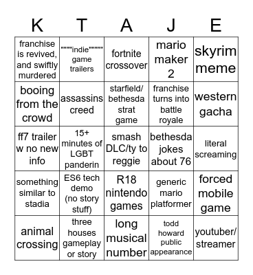 E3 KTAJE Bingo Card