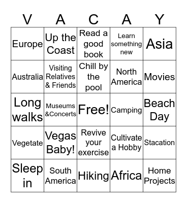 Summer Bingo Card