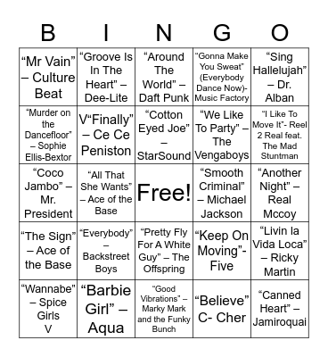 THE 90S Bingo Card