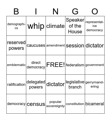 Vocabulary Bingo Card