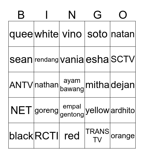 Untitled Bingo Card