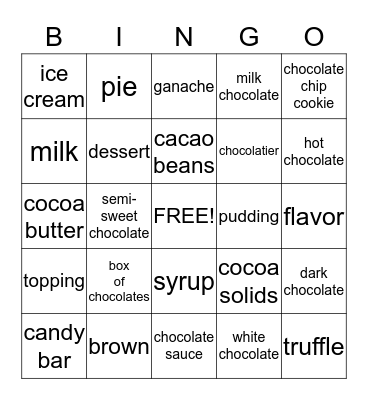 Chocolate Bingo Card