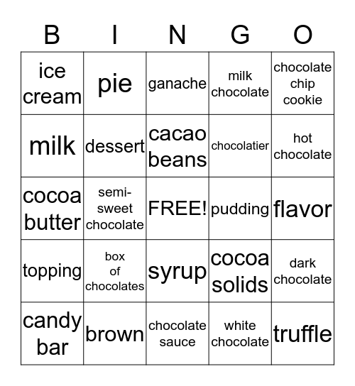 Chocolate Bingo Card