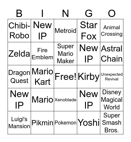 E3 2019 - Nintendo Bingo Card