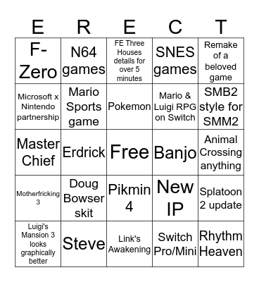 Nintendo E3 BingOwO Bingo Card