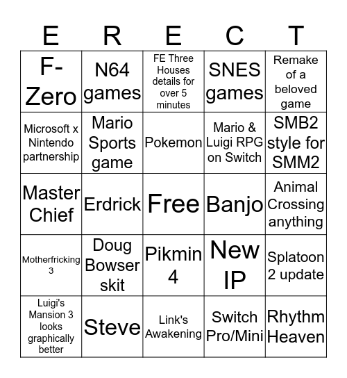 Nintendo E3 BingOwO Bingo Card