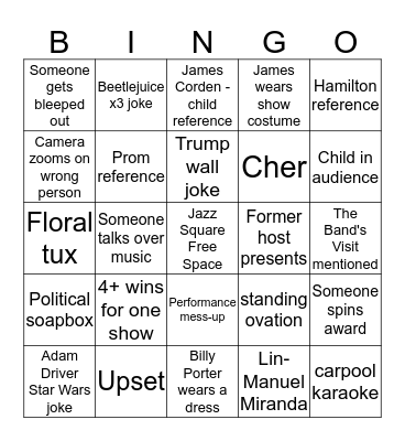 Tony Awards 2019 Bingo Card