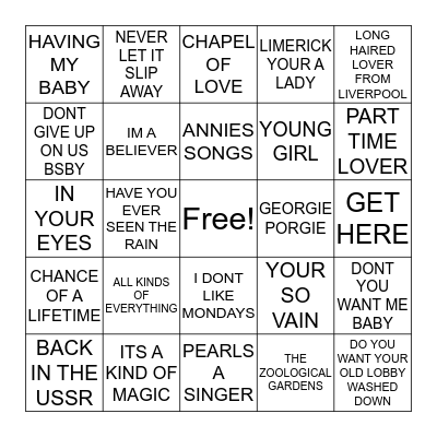 PHILS SONGS Bingo Card