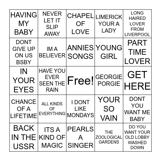 PHILS SONGS Bingo Card