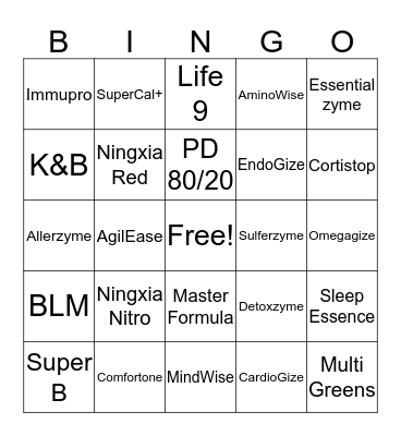 Supplements Bingo Card