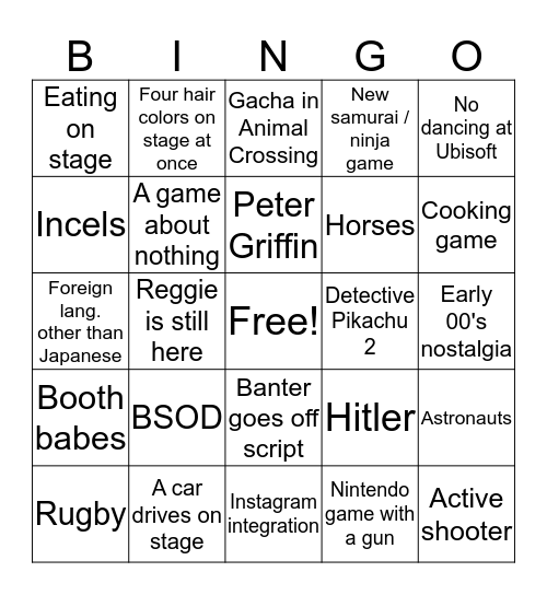 Megan's terrible bingo Card