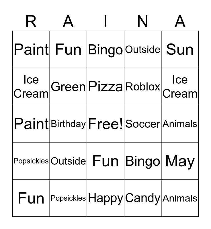 Raina S Bingo Card - a bingo roblox