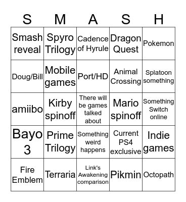 Nintendo E3 2019 Bingo Card