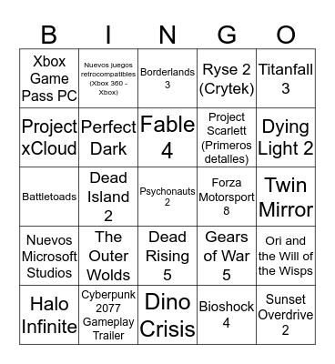 Xbox E3 Global Media Briefing 2019 Bingo Card