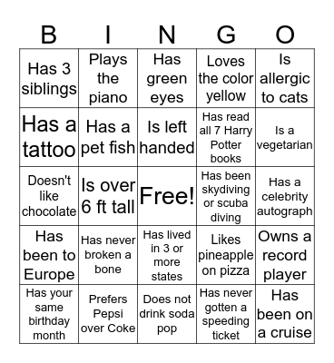 Find Someone Who... Bingo Card
