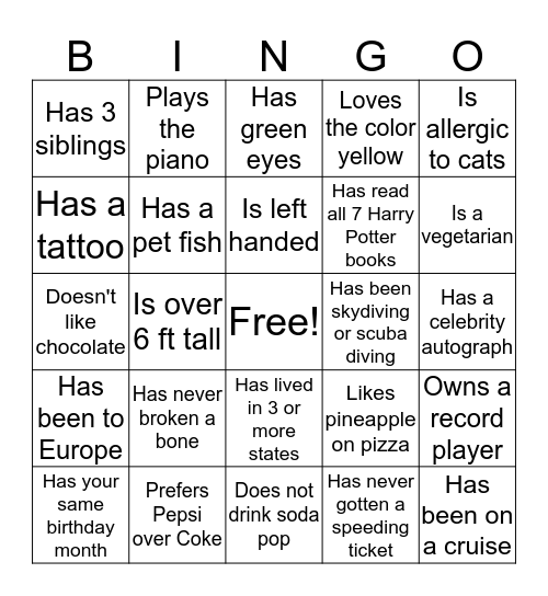 Find Someone Who... Bingo Card