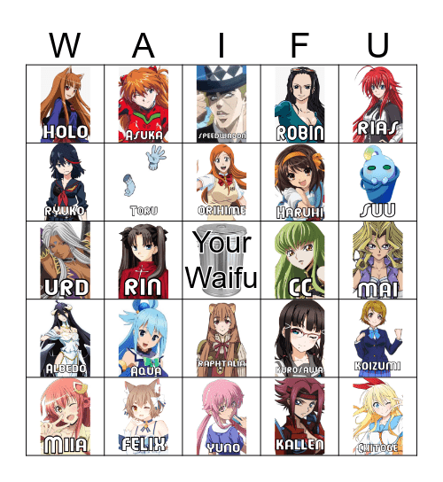 Your Waifu Sucks Bingo Card