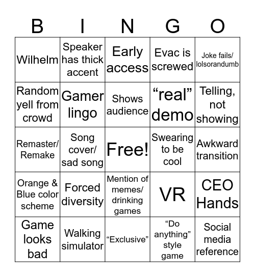 E3 2019 bingo Card