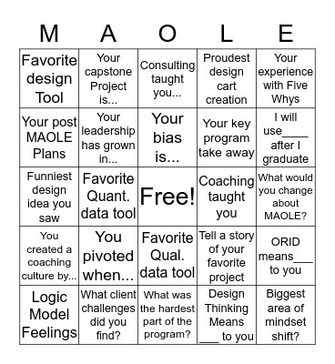 MAOLE Bingo Card