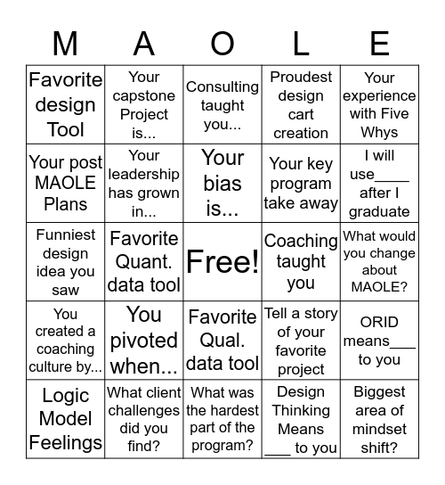 MAOLE Bingo Card