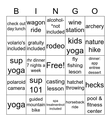 Ranch Relax & Play Getaway Bingo Card