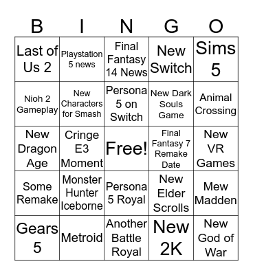 E3 2019 BINGO Card