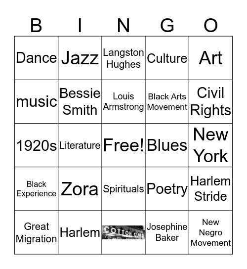 Harlem Renaissance Bingo Card