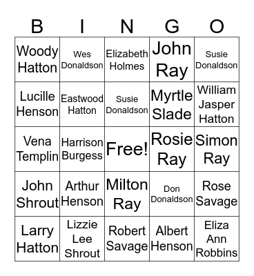 Family History Bingo Card