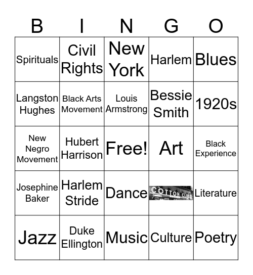 The Harlem Renaissance Bingo Card