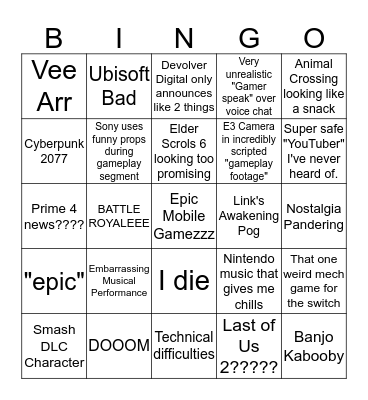 Adam's E3 Bingo Card