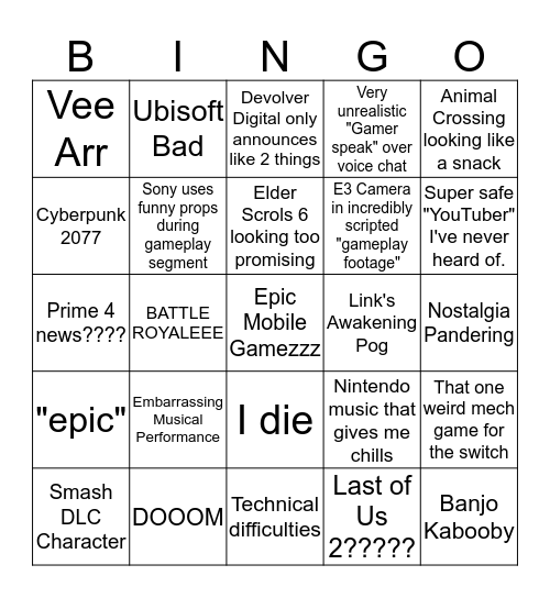 Adam's E3 Bingo Card