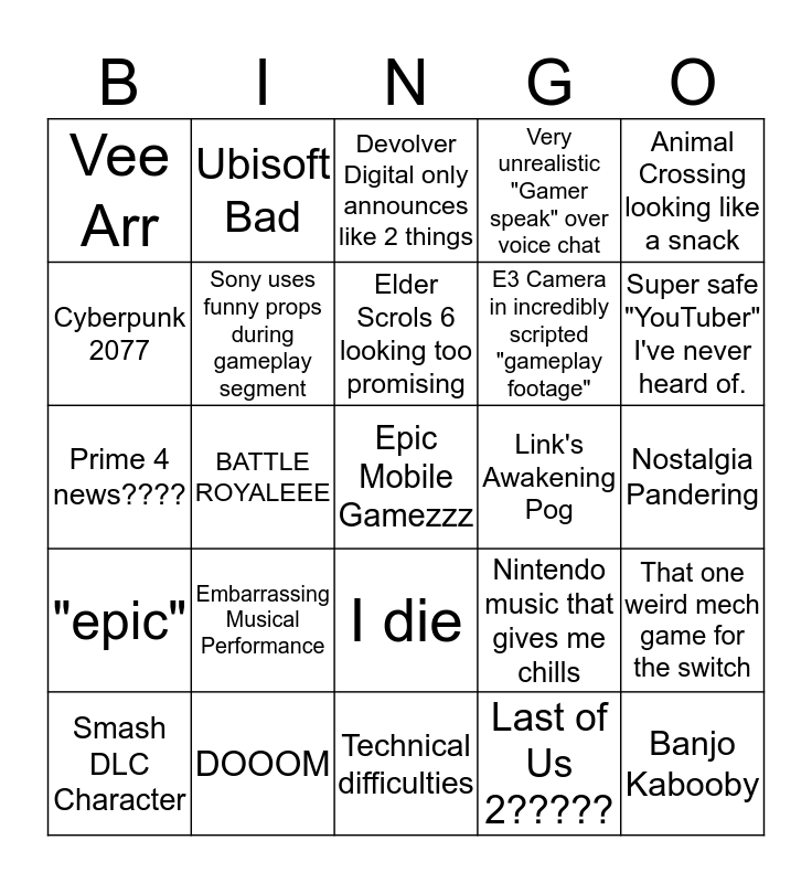 Adam's E3 Bingo Card